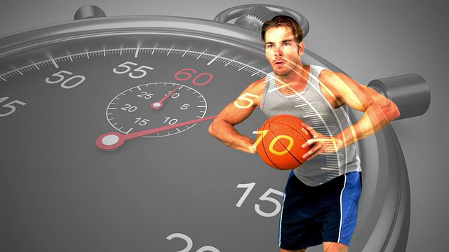 秒表图形在篮球运动员在慢动作视频下载