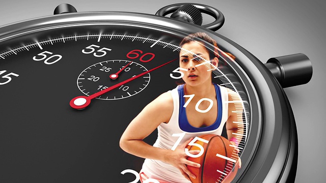 秒表图形在篮球运动员在慢动作视频素材