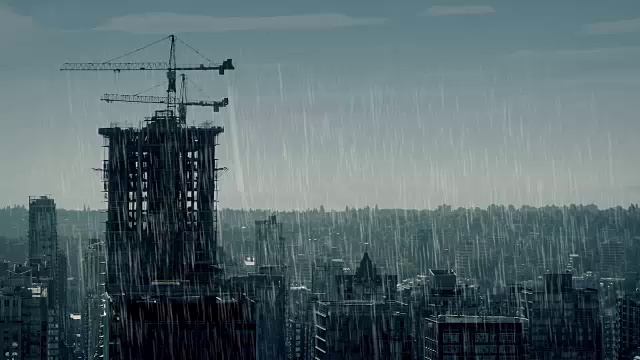 城市在戏剧性的雨天视频素材