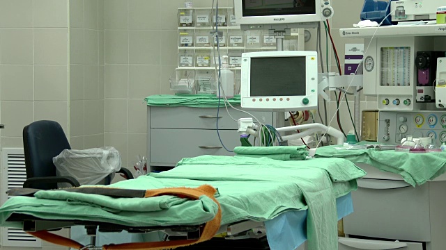 医院。医学。手术前的手术室。无菌手术器械视频下载