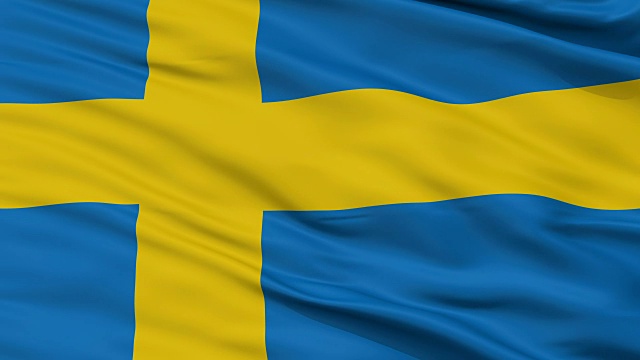 近距离观看瑞典国旗飘扬视频素材