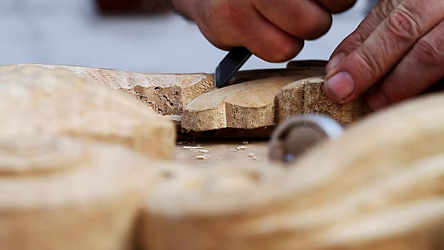 艺术木雕，特写，工具视频下载
