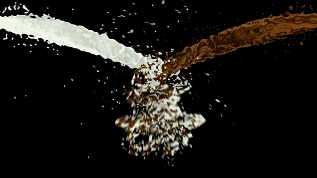 牛奶和巧克力洒在黑咖啡上视频素材