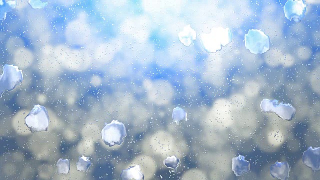 雨滴在带有蓝色粒子背景的窗口动画上视频素材