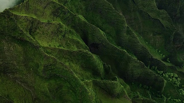 鸟瞰图飞过丛林山峰，纳帕里海岸考艾岛视频素材