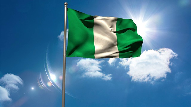 旗杆上飘扬着尼日利亚国旗视频下载