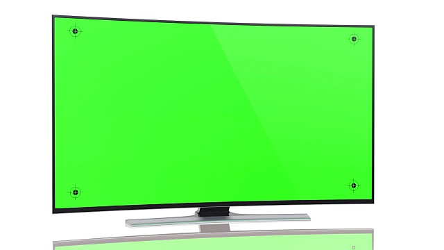 超高清智能电视与弯曲绿色屏幕上的白色视频下载