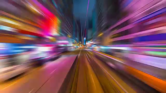 时间流逝电车快速运动在香港城市(反向，循环)视频素材
