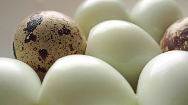 去壳的煮熟鹌鹑蛋和去壳鹌鹑蛋视频下载
