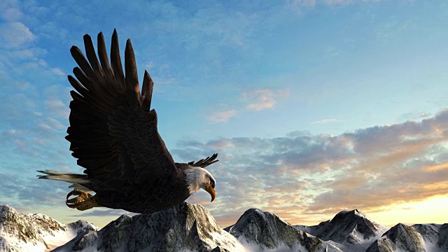秃鹰飞过群山全景视频素材