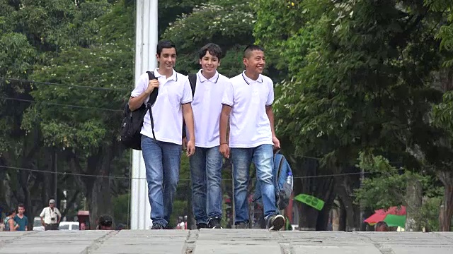 步行上学的青少年学生视频素材
