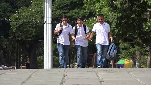 步行上学的少年视频素材