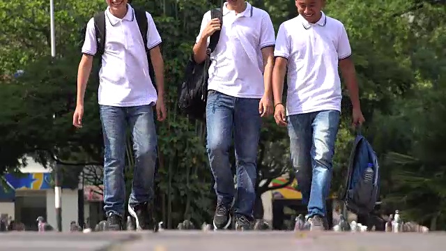 在公园里散步的少年预科学校男孩视频素材