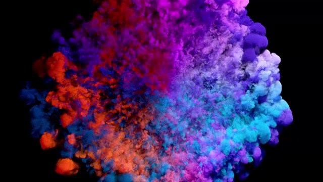 有颜色的烟雾径向爆炸在黑色视频素材