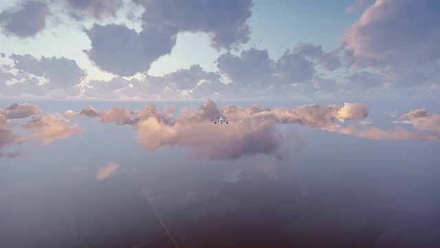 飞机在多云的日落天空起飞视频下载