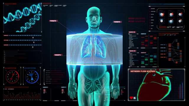 扫描人体肺部，在数字显示仪表板肺诊断。视频下载