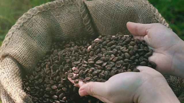 两段用慢镜头拍摄咖啡豆的视频视频素材