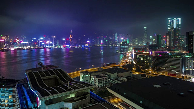中国夜光香港城湾全景4k时间推移视频素材