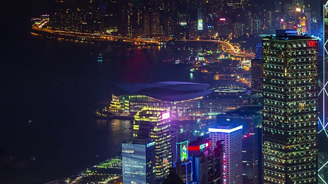 中国香港夜光交通湾4k延时全景图视频素材