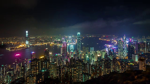中国香港高光夜景城市全景4k时间推移视频素材