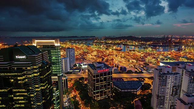 日日夜夜灯光照亮新加坡港口，4k时间流逝视频下载