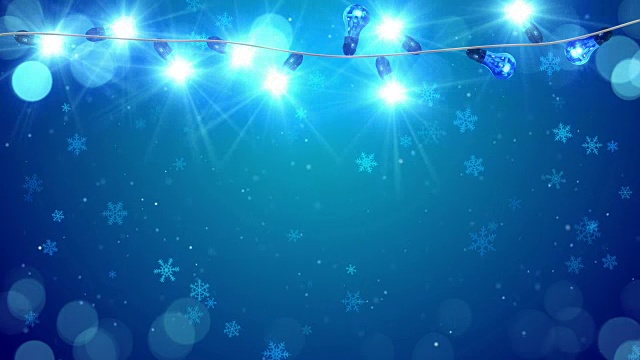 圣诞蓝色灯泡和雪花环视频素材