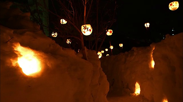 观点;日本北海道小樽雪光径节视频素材