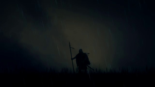 一个在暴风雨中独自站在战场上的战士视频下载