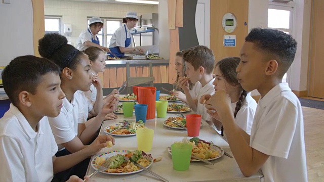 小学生在食堂吃午餐拍摄于R3D视频素材
