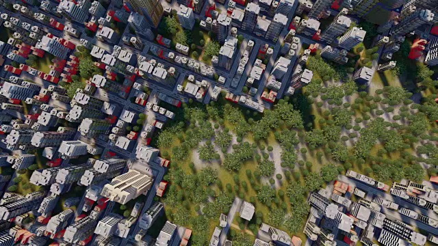 抽象的城市街区与公园区域鸟瞰图视频素材