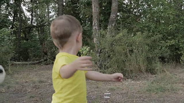 小男孩在公园里玩球视频素材