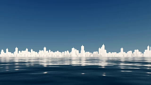 抽象的三维城市天际线反映在水中视频下载
