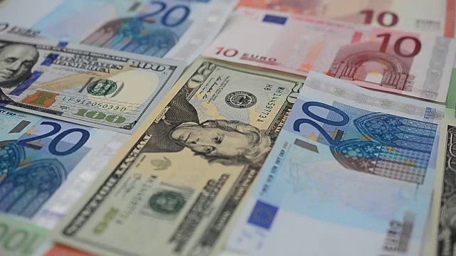 欧元和美元的纸币。视频下载