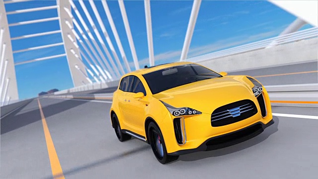 黄色电动SUV在弧桥上行驶视频素材