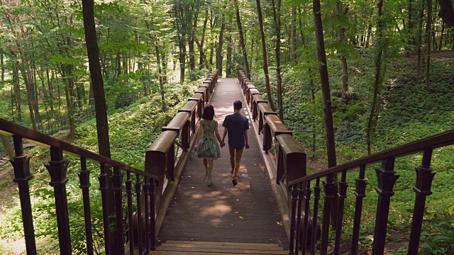 在森林里散步的情侣视频素材