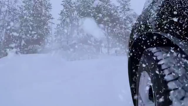 驾驶在冬季森林路和雪视频素材