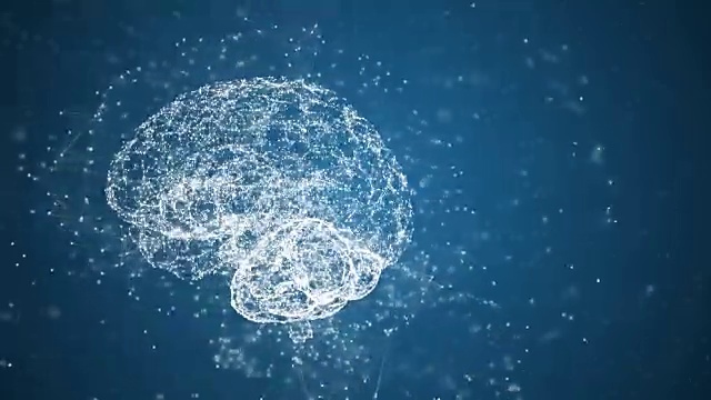 人类的大脑是由粒子形成的。神经丛结构不断进化。三维渲染视频素材