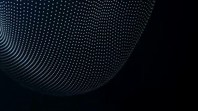 从发光粒子的非晶态表面的变形，表面的球形起伏，未来形状的抽象动画视频素材