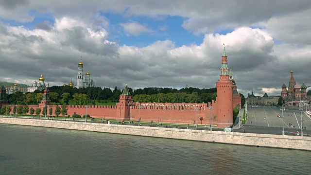 俄罗斯著名地标:莫斯科克里姆林宫、红场和圣巴西尔大教堂。FullHD广角镜头视频下载