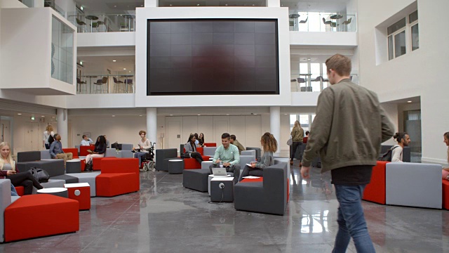 学生们在大学的大厅里见面并进行社交活动视频素材