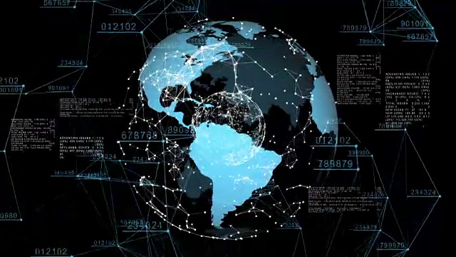 全球商业网络三维无缝动画。地球在太空中旋转。科学的概念。毛圈。HD 1080。视频素材
