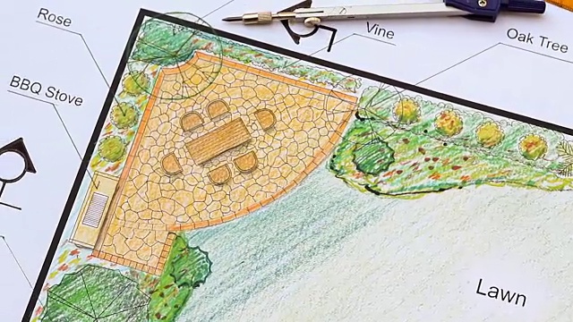 景观设计师设计L形花园平面图视频下载