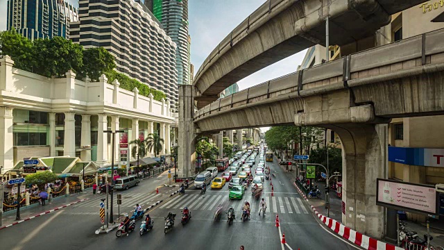 泰国曼谷晴天市中心交通路口4k时间流逝视频素材
