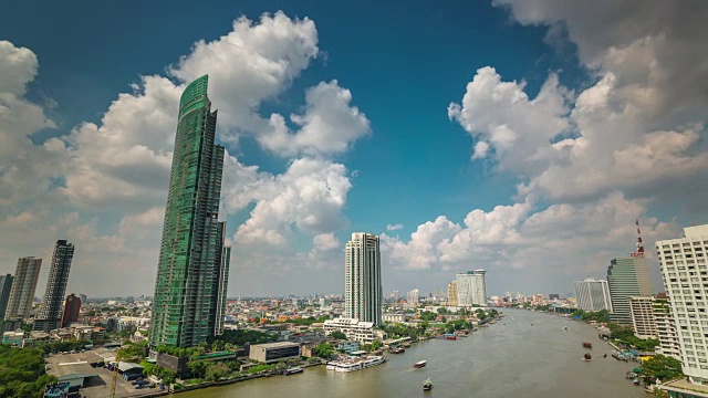 泰国夏日曼谷城市河流全景4k时间流逝视频素材