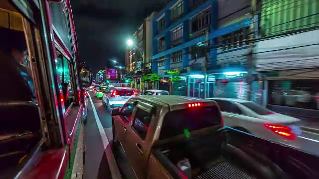 泰国晚上曼谷嘟嘟公路旅行街道交通4k时间流逝视频素材