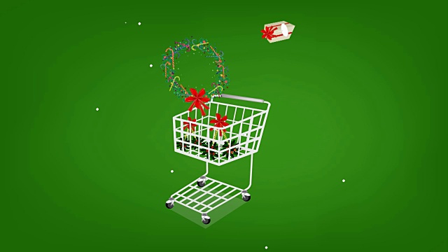 圣诞项目和礼品盒在购物车视频素材