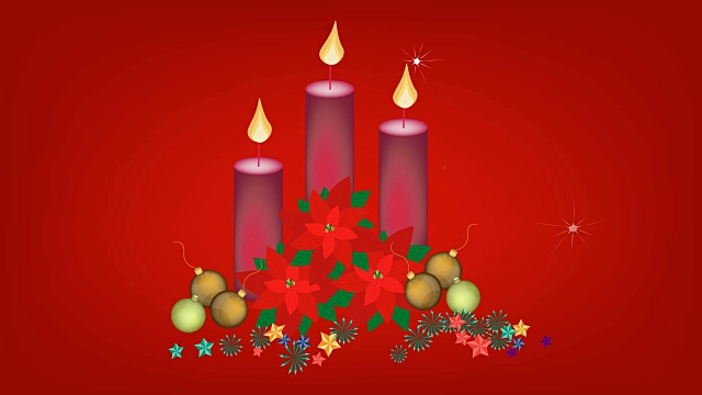 红色一品红花与圣诞蜡烛和装饰品视频素材