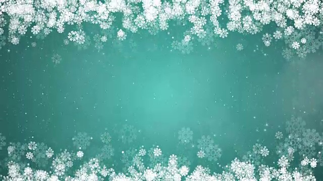 圣诞框架绿色背景。摘要冬季卡片与雪花。视频素材