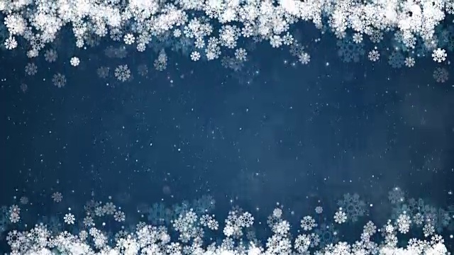 圣诞框架蓝色背景。摘要冬季卡片与雪花。视频素材