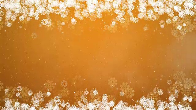 圣诞框架金色背景。摘要冬季卡片与雪花。视频素材